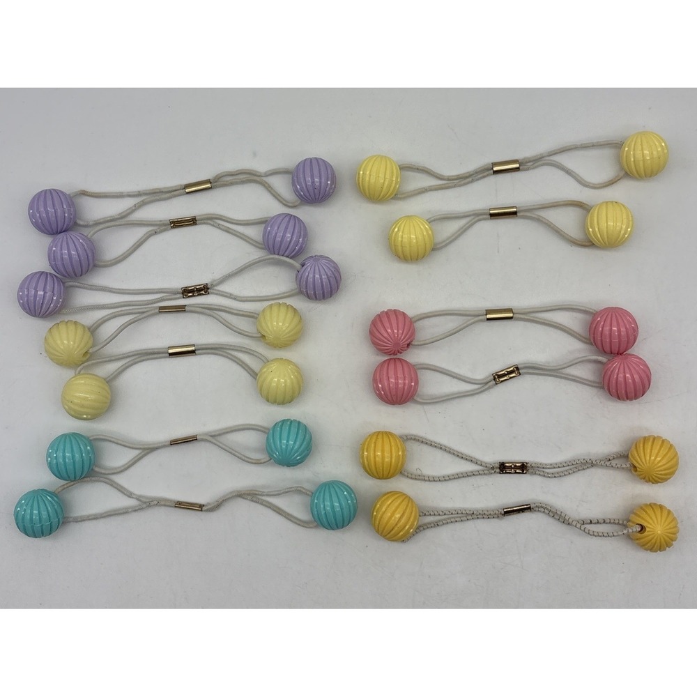 13 GOODY Vintage Vtg Ponytail Holders Twin beads Knocker Balls Hair Ties Pastel
